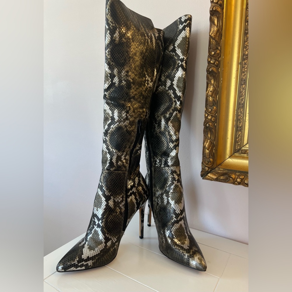 Aldo Metallic Snakeskin Boots 7.5